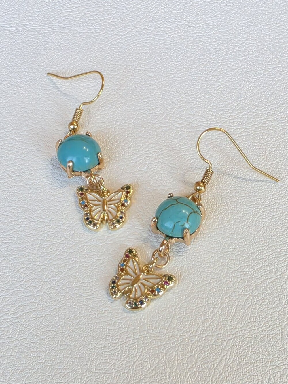 Handmade Debut Turquoise Bead Butterfly Drop Earrings